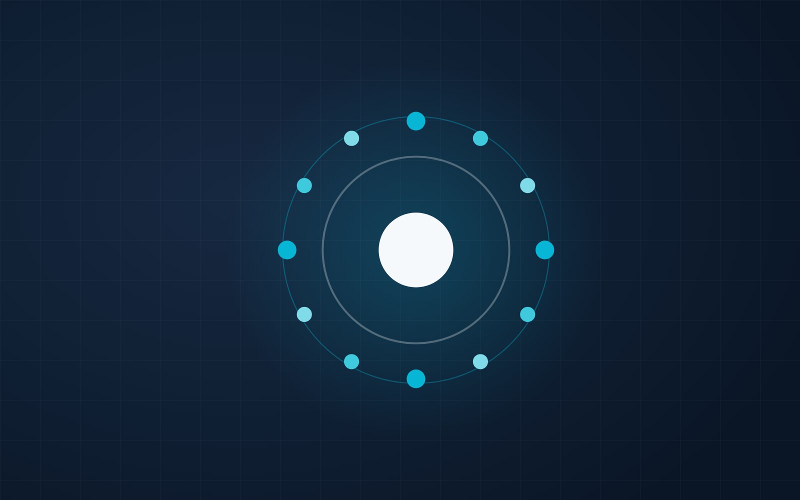 Aurora's twelve-dot ring on a navy background, a symbol of a generative engine choosing its sources